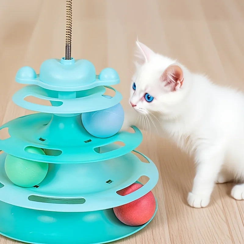 3-Tier Interactive Cat Track Tower with Balls & Feather Wand