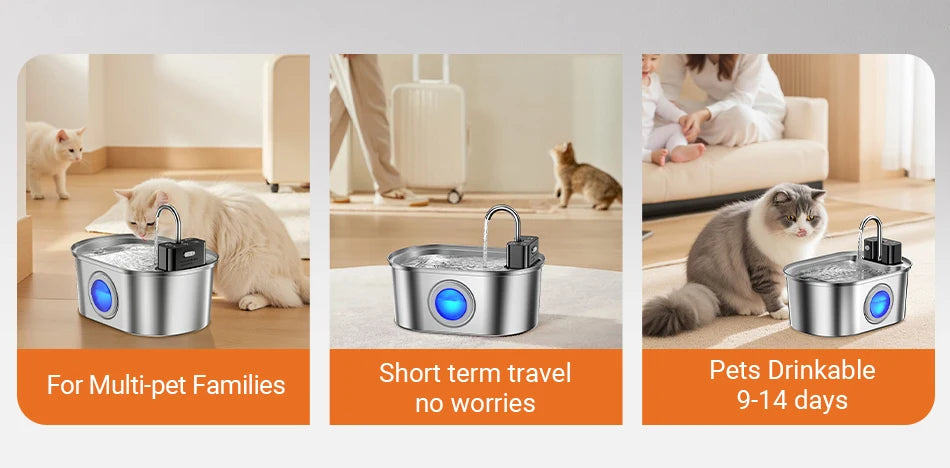 ROJECO Stainless Steel Sensor Pet Fountain