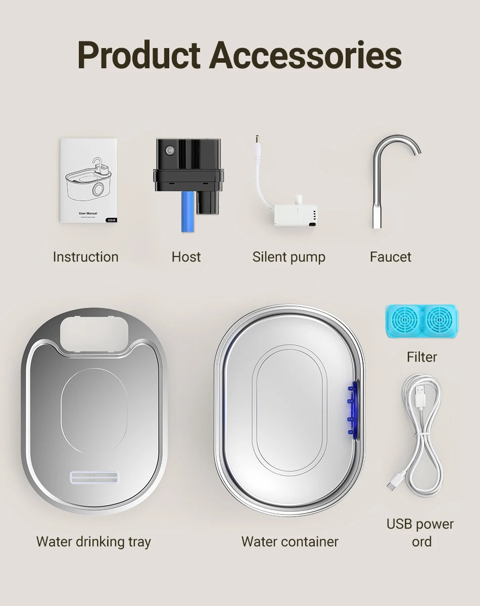 ROJECO Stainless Steel Sensor Pet Fountain