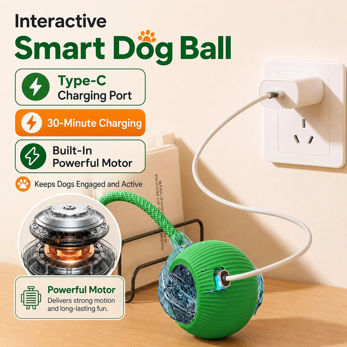 Rechargeable Automatic Rolling Dog Ball – 3 Play Modes