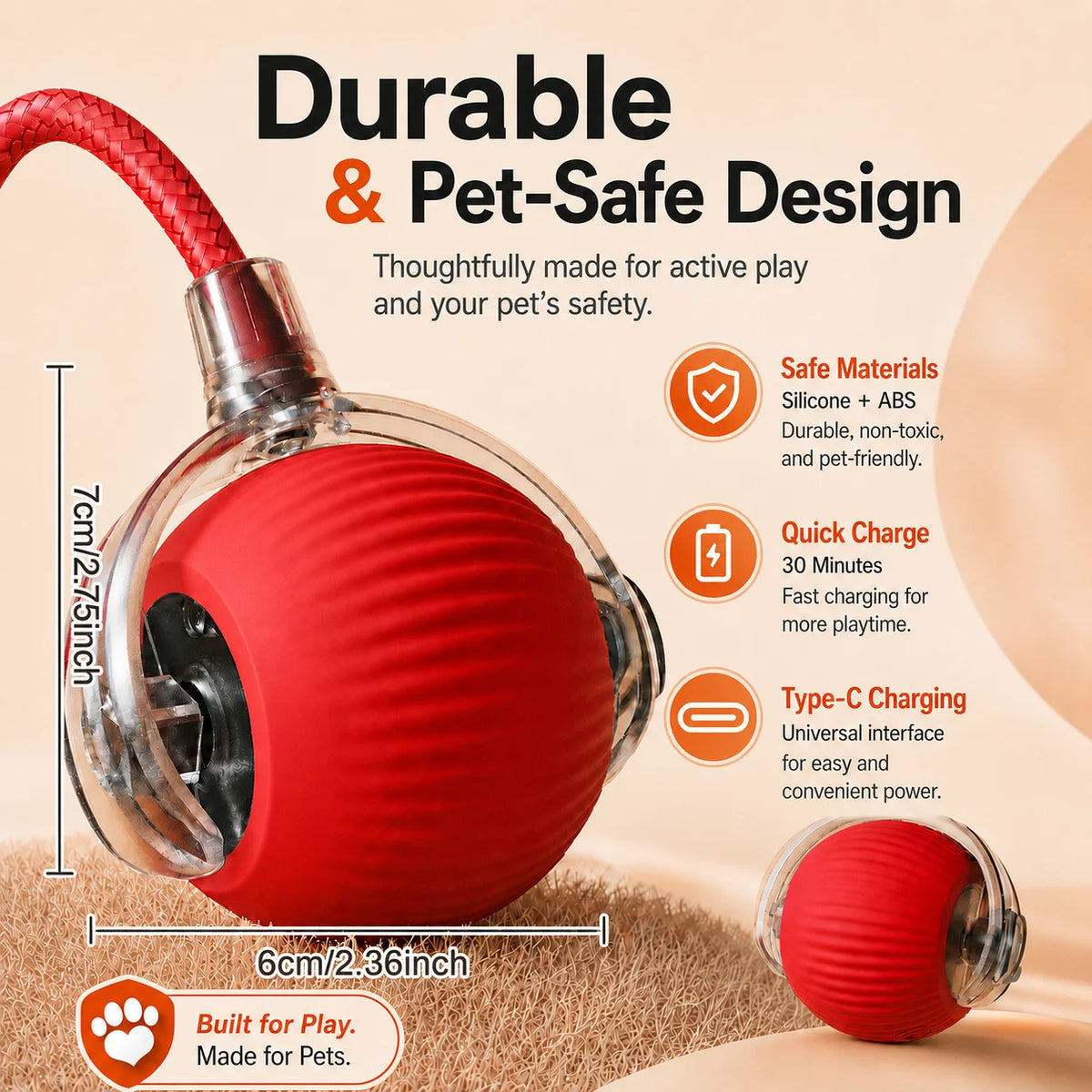 Rechargeable Automatic Rolling Dog Ball – 3 Play Modes