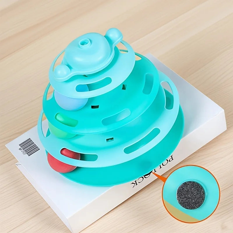3-Tier Interactive Cat Track Tower with Balls & Feather Wand