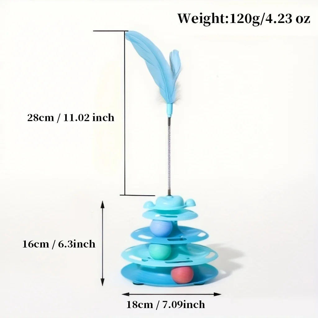 3-Tier Interactive Cat Track Tower with Balls & Feather Wand